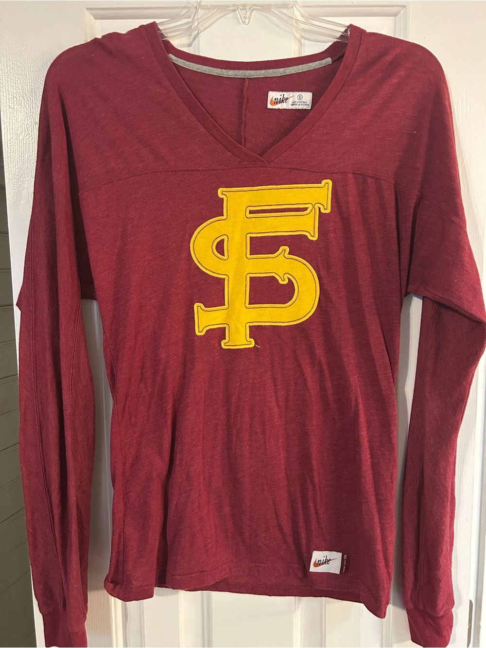 Vintage Style Garnet Long Sleeve Florida State Top with Gold Logo